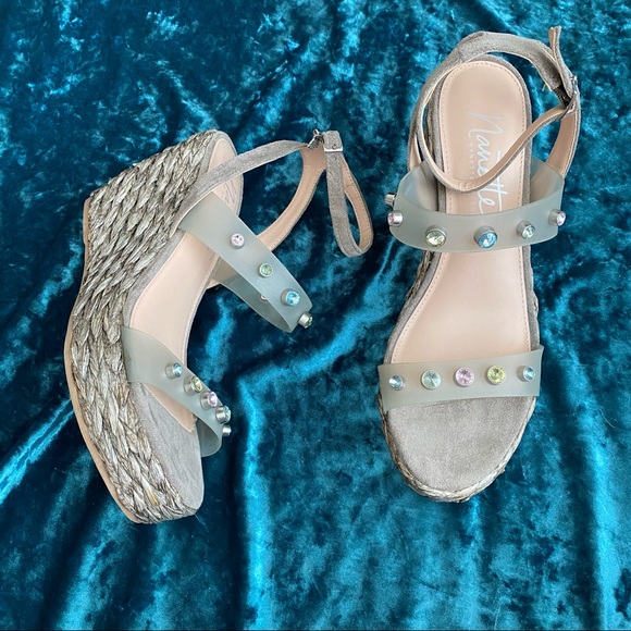 Nanette Lepore Shoes - Nanette by Nanette Lapore Gray Jeweled and Woven Wedges Heels Size 6.5